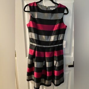 Charming Charlie Black, Pink, and Silver Striped Dress